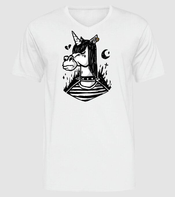 Emo unicorn model alb pe tricou