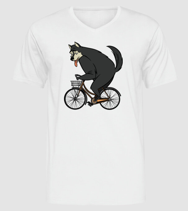 Lup pe bicicletă model alb pe tricou