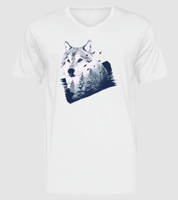 Tricou design Pădure Lup model alb pe tricou