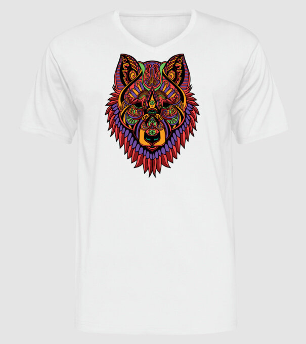 Cap de lup model alb pe tricou
