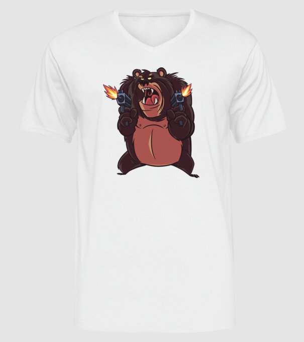 Urs înarmat model alb pe tricou