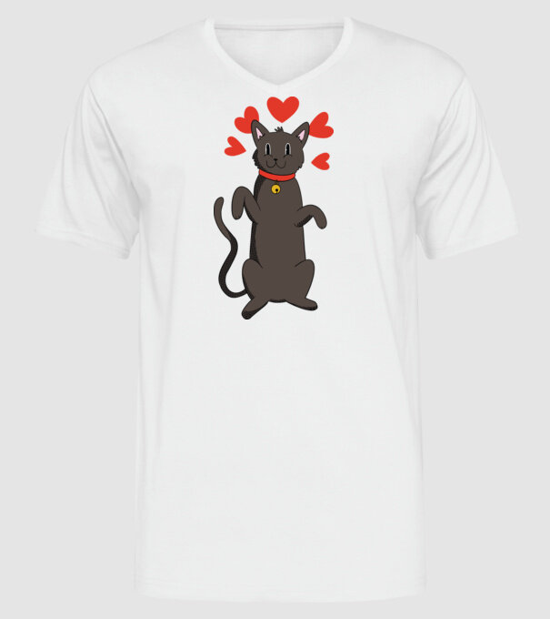 Pisică neagră dragoste model alb pe tricou