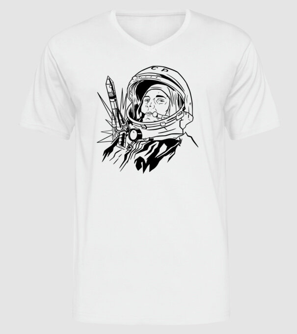 Astronautul Gagarin model alb pe tricou