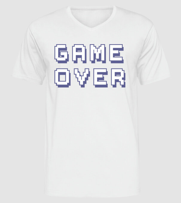 Game Over model alb pe tricou