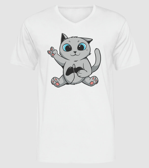 Pisică Gamer model alb pe tricou
