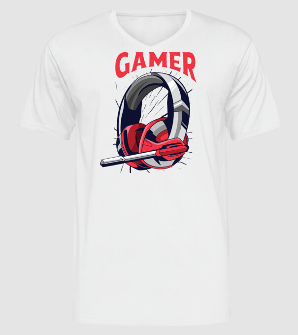 Căști Gamer model alb pe tricou