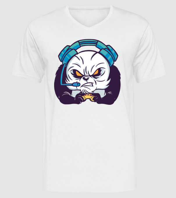 Gamer Panda model alb pe tricou