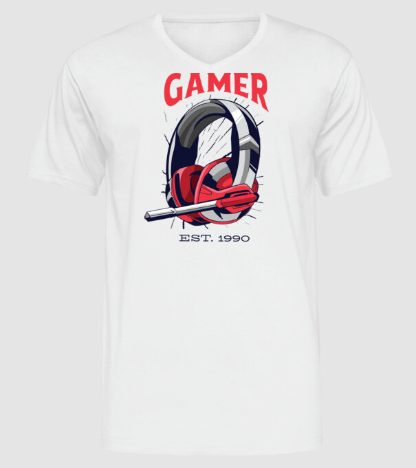 Gamer est. 1990 model alb pe tricou