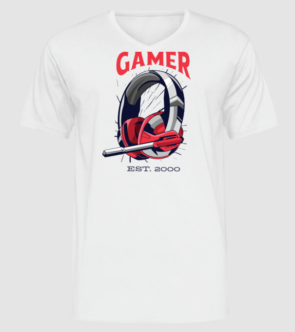 Gamer est. 2000 model alb pe tricou
