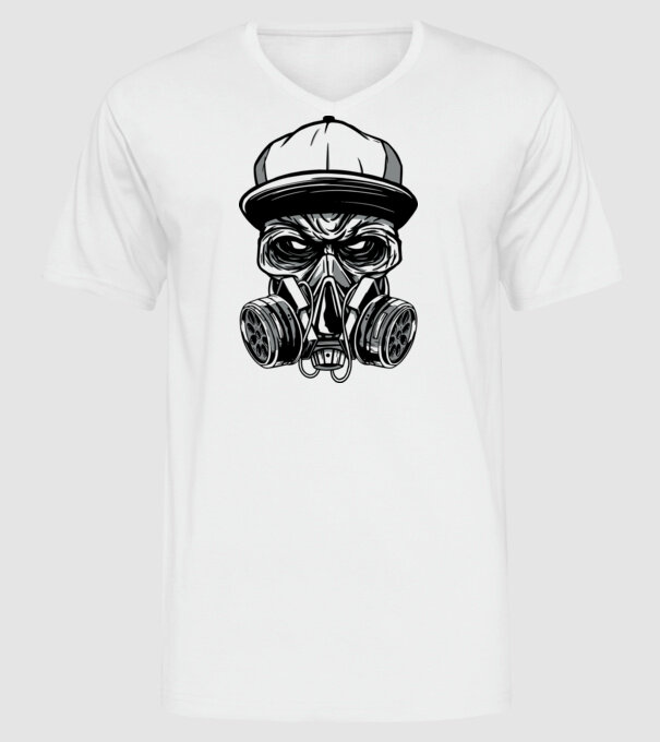 Mască de gaz Craniu model alb pe tricou