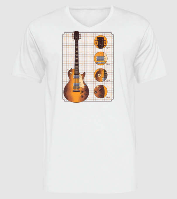 Gibson Chitară desen gold model alb pe tricou