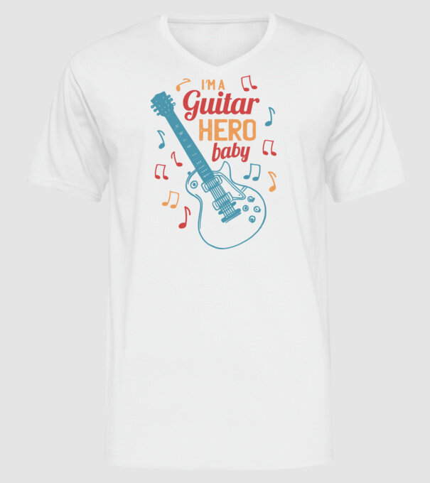 Erou chitarist model alb pe tricou