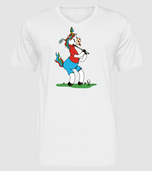 Unicorn jucător de golf model alb pe tricou