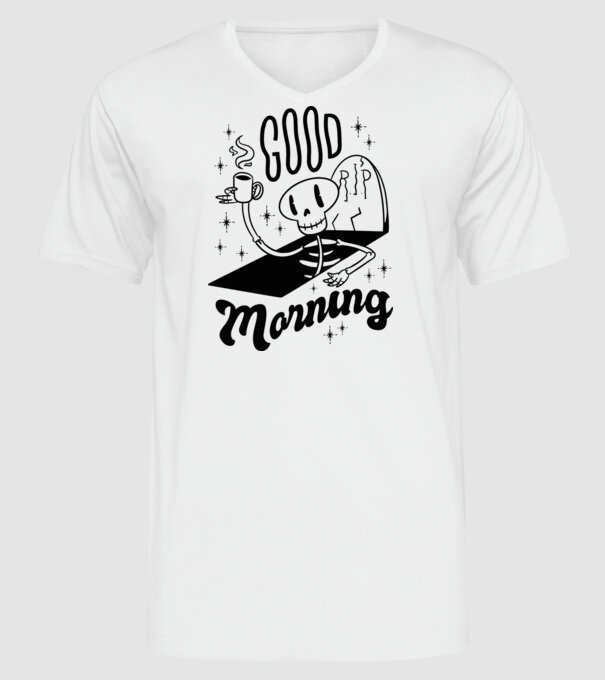 Good Morning Coffee model alb pe tricou