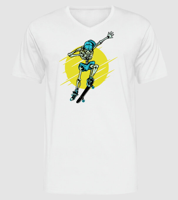Schelet Skateboarder model alb pe tricou