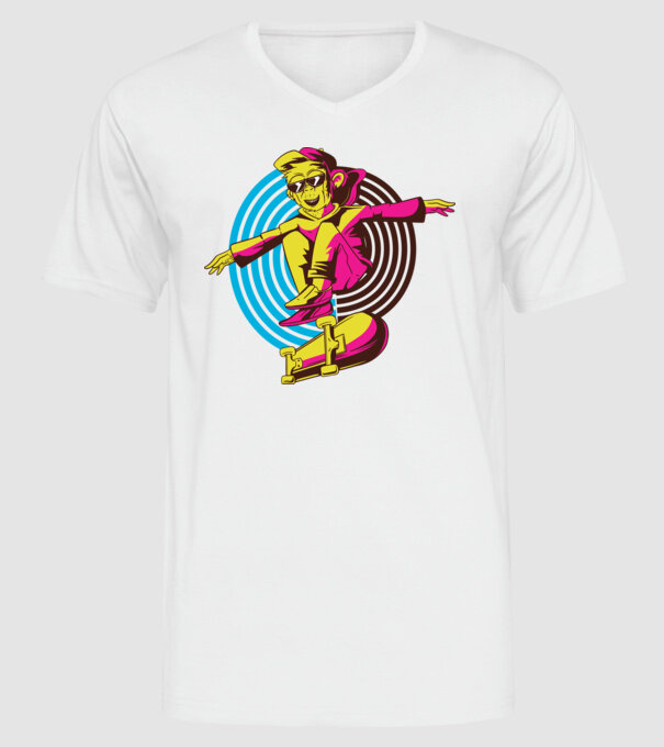 Maimuță Skateboarder model alb pe tricou