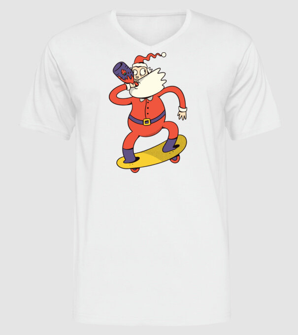 Moș Crăciun Skateboarder model alb pe tricou