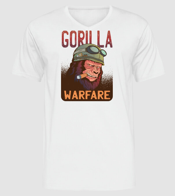 Gorilla Warfare model alb pe tricou