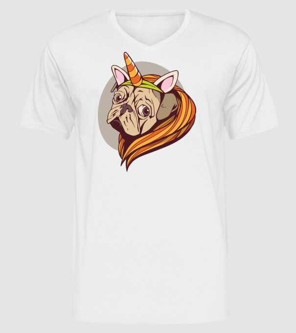 Halloween Mops în costum de Unicorn model alb pe tricou