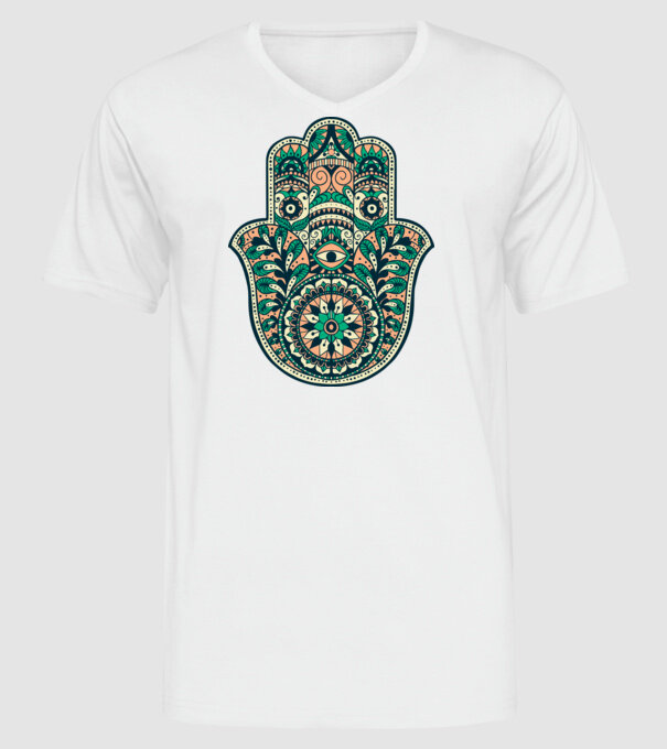 Mână Hamza - Mâna lui Dumnezeu Mandala model alb pe tricou