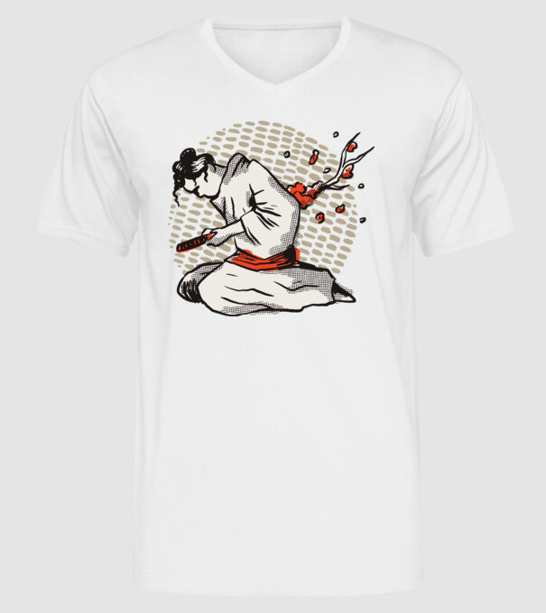 Samurai Harakiri model alb pe tricou