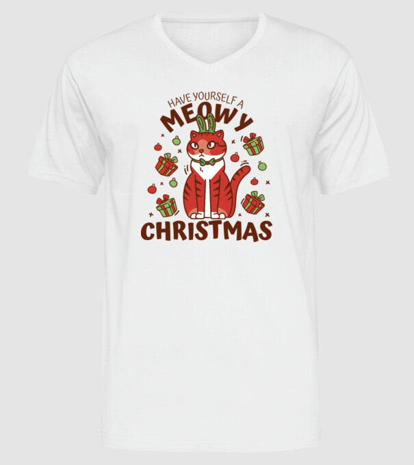 Have yourself a Meowy Christmas - Cicás Karácsony model alb pe tricou