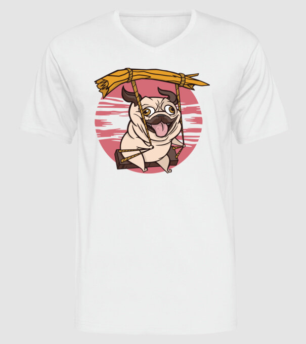 Mops cu leagăn model alb pe tricou