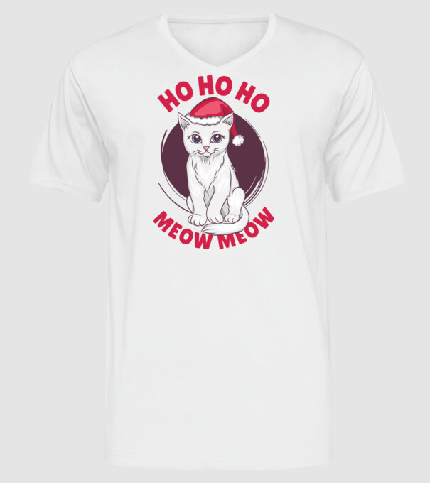 Ho Ho Ho Ho Ho Ho Ho Meow Meow Crăciun cu pisică model alb pe tricou