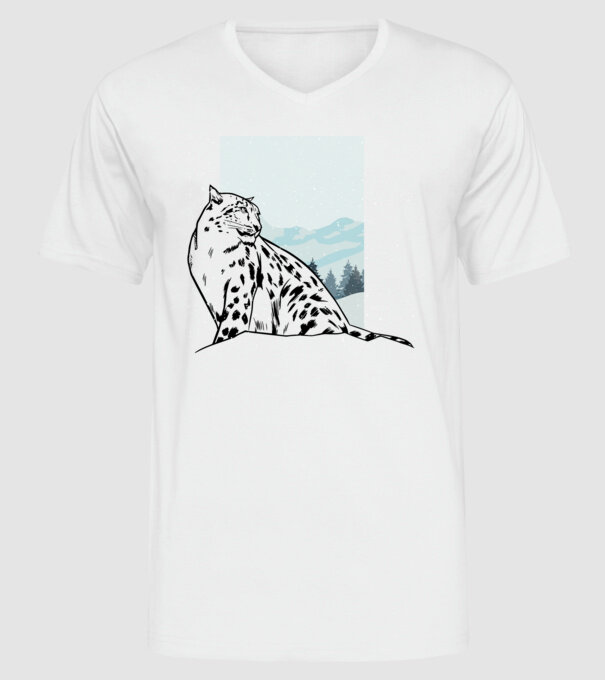 Leopard de zăpadă pisică mare model alb pe tricou