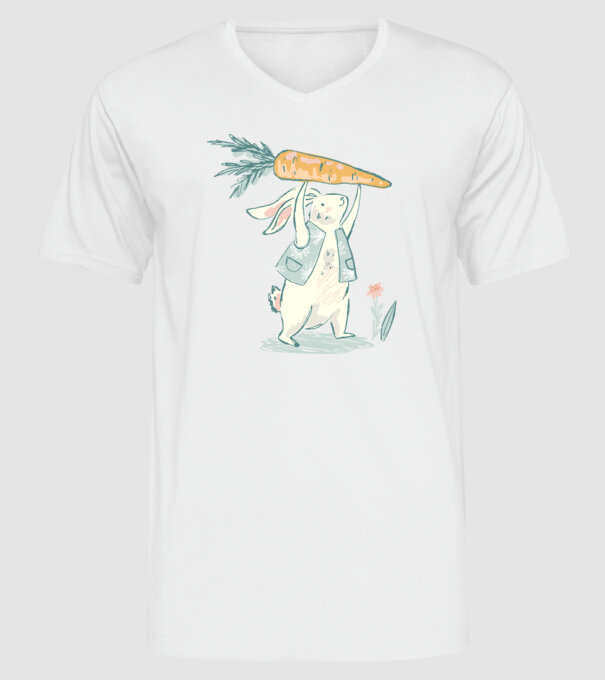 Iepuraș de Paște cu morcov model alb pe tricou