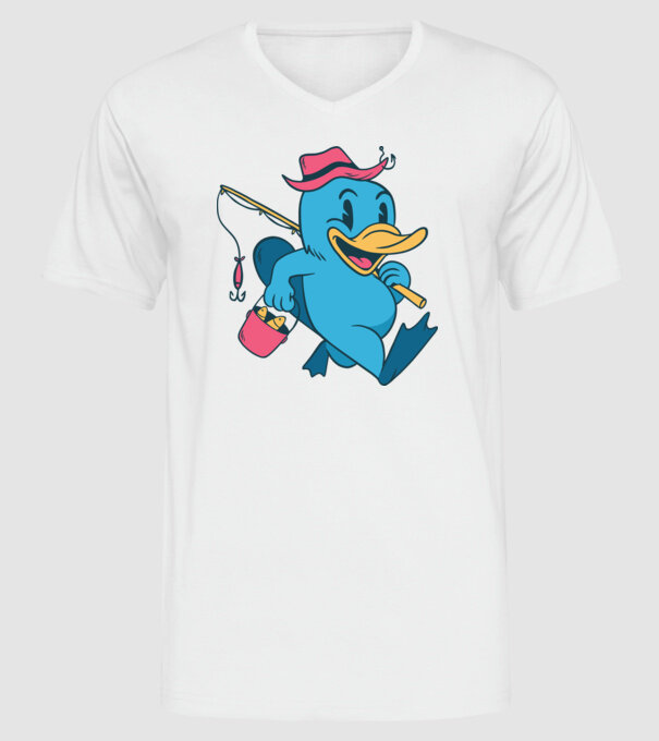 Pescar ornitorinc model alb pe tricou