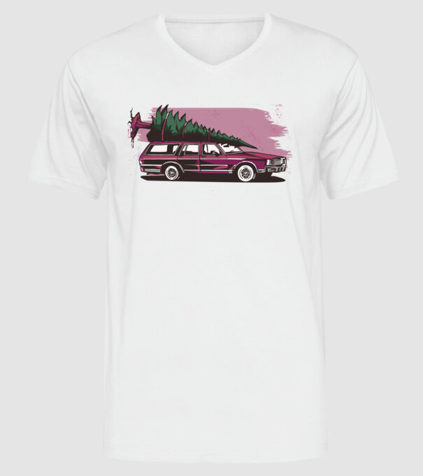 Pom de Crăciun cu mașină Retro tricou model alb pe tricou