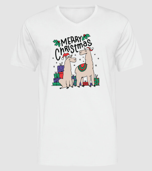 Alpaca de Crăciun model alb pe tricou