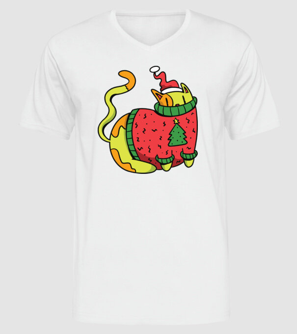 Pisică de Crăciun model alb pe tricou
