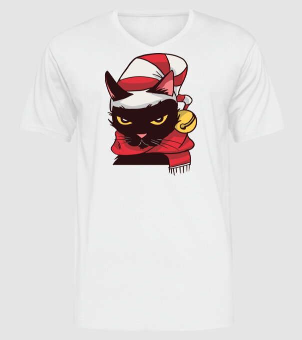 Pisică de Crăciun model alb pe tricou
