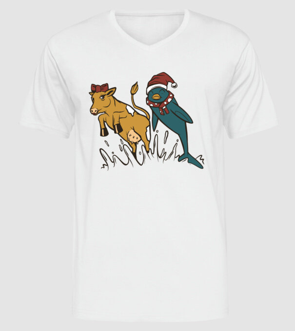 Delfin și Vacă de Crăciun model alb pe tricou
