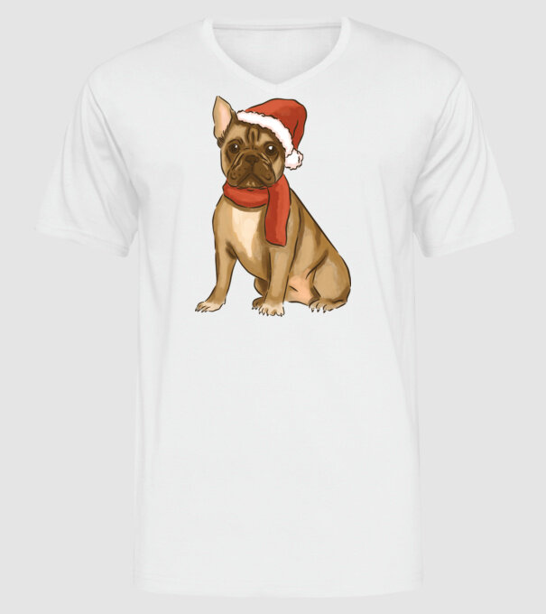 Bulldog francez de Crăciun model alb pe tricou