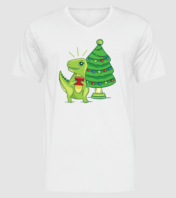 T-rex de Crăciun model alb pe tricou