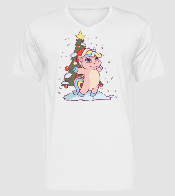 Unicorn de Crăciun model alb pe tricou