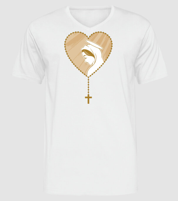 Cruce rozariu catolic model alb pe tricou