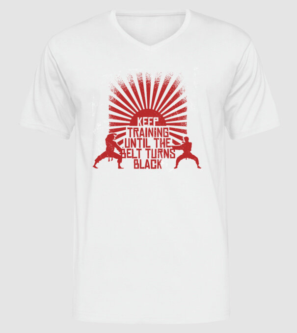 Keep Training until the Belt turns black model alb pe tricou