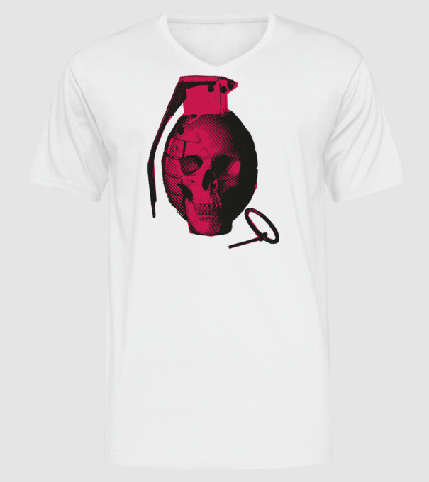 Grenadă de mână Craniu model alb pe tricou