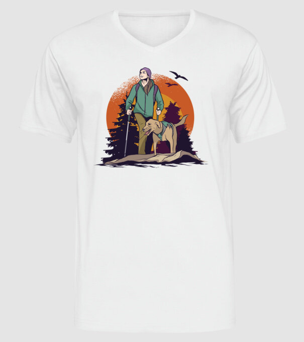 Excursie cu câine model alb pe tricou