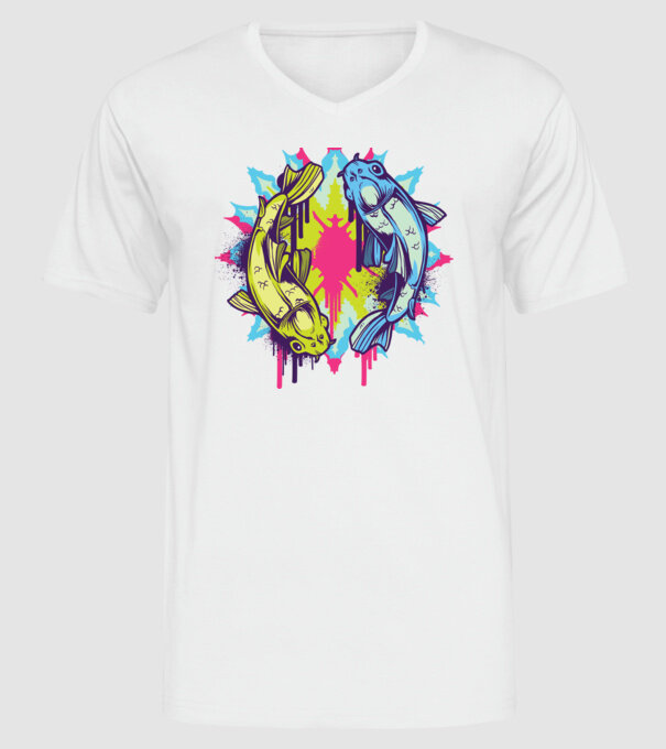 Crap Koi Colorat model alb pe tricou