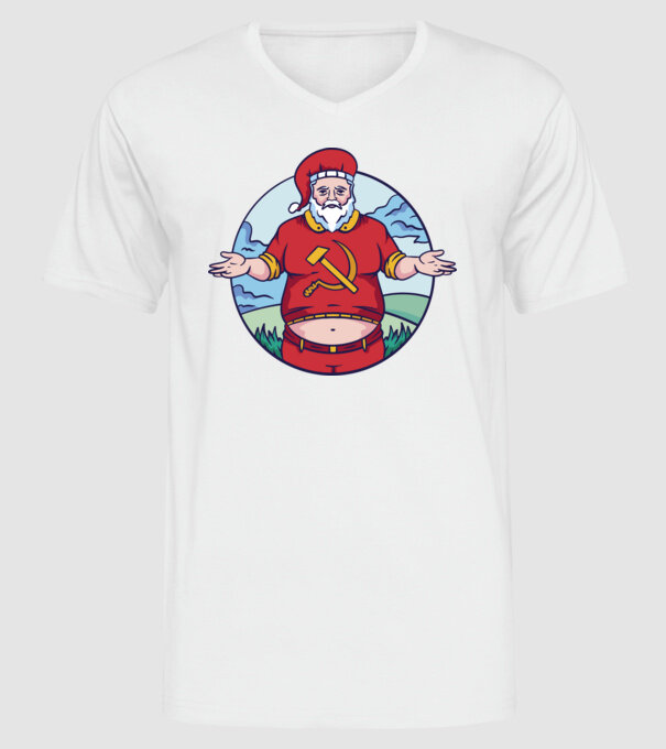 Moș Crăciun comunist model alb pe tricou