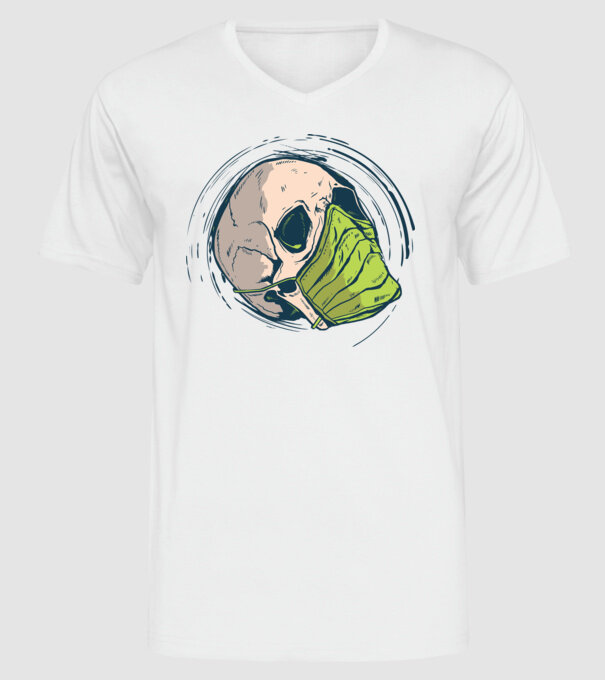 Craniu cu mască model alb pe tricou