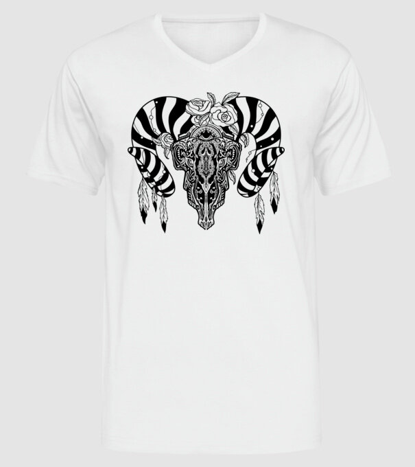 Craniu Tribal model alb pe tricou