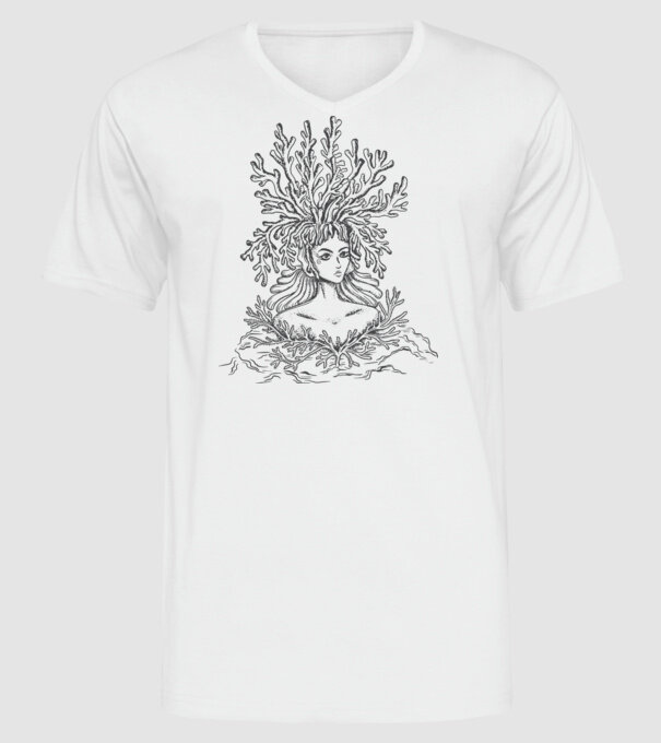 Cap de femeie Coral model alb pe tricou