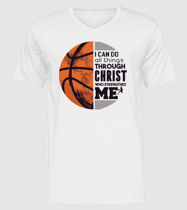 Cu ajutorul lui Hristos reușim Baschetbalist model alb pe tricou