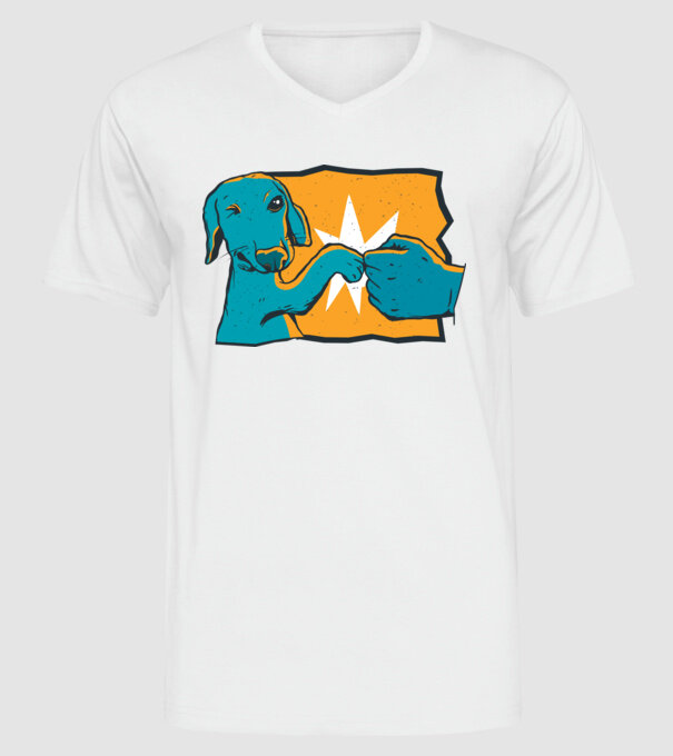 Prietenie Câine Om model alb pe tricou